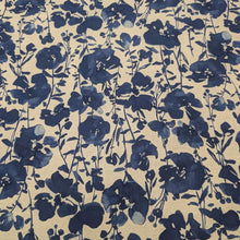 Load image into Gallery viewer, Flat lay of Kokka Suisai Hana, Blue, 15% linen 85% cotton Japanese cloth in natural linen colour with blue watercolour flowers - for sale at MInerva's Bower