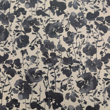Load image into Gallery viewer, Flat lay of Kokka Suisai Hana, Charcoal 15% linen 85% cotton Japanese cloth in natural linen colour with charcoal watercolour flowers - for sale at MInerva's Bower