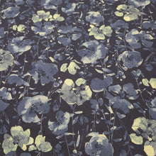 Load image into Gallery viewer, Flat lay of Kokka Suisai Hana, Navy, 15% linen 85% cotton Japanese cloth in Indigo with blue watercolour flowers - for sale at MInerva's Bower