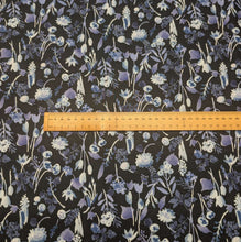 Load image into Gallery viewer, Flat lay of Kokka Trefle, Indigo Floral 100% cotton, ruler included for scale - for sale at Minerva's Bower