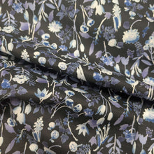 Load image into Gallery viewer, Flat drape of Kokka Trefle, Indigo Floral 100% cotton - for sale at Minerva's Bower