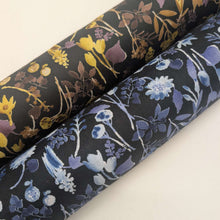 Load image into Gallery viewer, Kokka Trefle, Indigo and Mustard Floral 100% cotton - for sale at MInerva's Bower