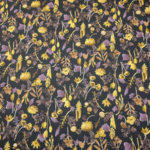 Load image into Gallery viewer, Flat lay of Kokka Trefle, Mustard Floral 100% cotton - for sale at Minerva's Bower