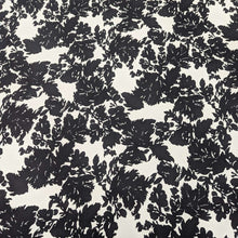 Load image into Gallery viewer, Black floral pattern cotton twill fabric with a white background, for sale at Minerva&#39;s Bower