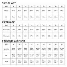 Load image into Gallery viewer, Size Chart for Tessuti Patterns Laura Pants Paper pattern for sale at Minerva&#39;s Bower