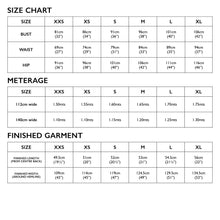 Load image into Gallery viewer, Size chart for Tessuti Patterns Leni Top. Available in store and online at Minerva&#39;s Bower