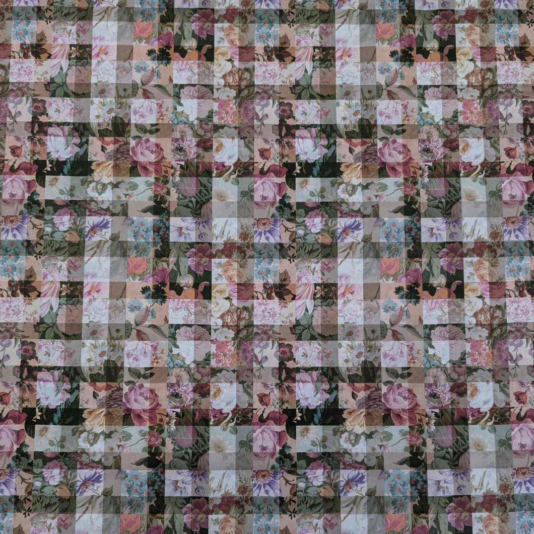Mosaic Liberty of London fabric pattern of floral squares in various colors. Available at Minerva's Bower