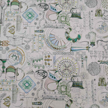 Load image into Gallery viewer, Patterned Liberty fabric with green and blue designs on a white background. Available from Minerva&#39;s Bower