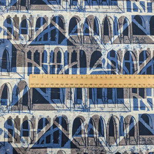 Liberty of London textile with geometric pattern and ruler for scale. Available at Minerva's Bower