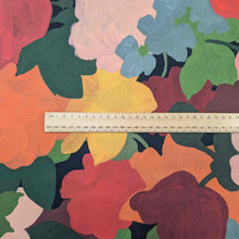 Load image into Gallery viewer, Colorful floral pattern with a ruler for scale on a multicolored background. Liberty of London fabric, available at Minerva&#39;s Bower