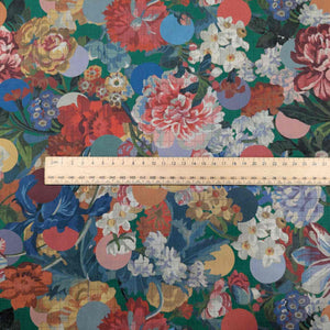 Colorful floral Liberty of London fabric with a ruler for scale. available at Minerva's Bower