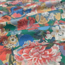 Load image into Gallery viewer, Close-up of colorful floral Liberty of London fabric with a pattern of various flowers. Available at Minerva&#39;s Bower