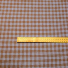 Load image into Gallery viewer, Flat lay of Lilac 60% cotton 40% linen Gingham, ruler included for scale - for sale at Minerva's Bower