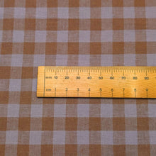 Load image into Gallery viewer, Close up at lay of Lilac 60% cotton 40% linen Gingham, ruler included for scale - for sale at Minerva's Bower