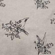 Load image into Gallery viewer, Flat lay of Embroidered 100% Linen, Lily of the Valley - for sale at Minerva's Bower