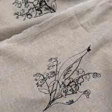 Load image into Gallery viewer, Reverse side of Embroidered 100% Linen, Lily of the Valley - for sale at Minerva's Bower
