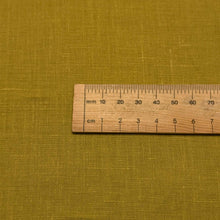 Load image into Gallery viewer, Close up flat lay of 100% Linen Antique Wash, Avocado, ruler included for scale - for sale at Minerva's Bower