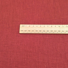 Load image into Gallery viewer, Close up flat lay of 100% heavyweight linen in Bordeaux for sale at Minerva&#39;s Bower, ruler included for scale
