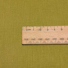 Load image into Gallery viewer, Close up flat lay of 100% Linen, Chartreuse, ruler included for scale - for sale at Minerva's Bower