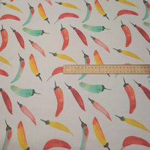 Load image into Gallery viewer, Flat lay of 100% Linen, Chillies, ruler included for scale - for sale at Minerva's Bower