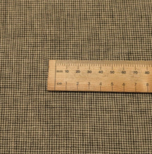 Load image into Gallery viewer, Close up flat lay of yarn dyed high twist 100% Linen, Meadow Check, ruler included for scale - for sale at Minerva's Bower