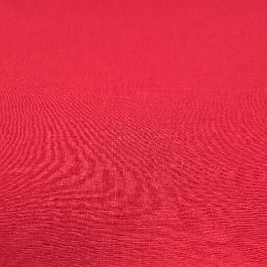 Flat lay of 100% heavyweight linen in Red for sale at Minerva's Bower, ruler included for scale