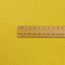 Load image into Gallery viewer, Close up flat lay of 100% heavyweight linen in Yellow for sale at Minerva&#39;s Bower, ruler included for scale