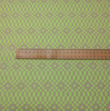 Load image into Gallery viewer, Flat lay of Ruby Star, Lofi Linen 85% cotton 15% linen Bitmapped Neon Yellow, ruler included for scale - for sale at Minerva's Bower