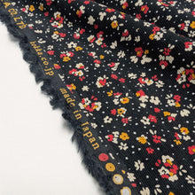 Load image into Gallery viewer, Selvedge detail of Lucille 100% Cotton Pinwale Cord in Black by Kokka - for sale at Minerva's Bower 