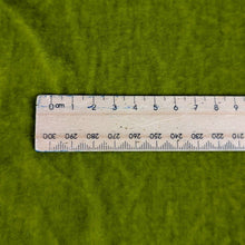 Load image into Gallery viewer, Close-up of Mae Silk Velvet, Chartreuse. Available at Minerva's Bower. Ruler included for scale