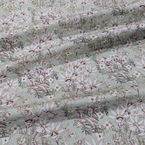 Flat drape of 100% Cotton, May Gibbs - Pastel Flowers Mint, for sale at Minerva's Bower