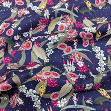 Load image into Gallery viewer, Flat drape of 100% Cotton, May Gibbs - Native Berries in Navy, for sale at Minerva&#39;s Bower