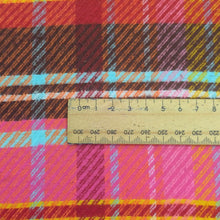 Load image into Gallery viewer, Close up flat lay of Yarn Dyed 100% Brushed Cotton Flannelette, Meadow Plaid, for sale at Minerva's Bower, ruler included for scale