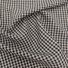 Load image into Gallery viewer, Flat drape of Melange 100% Linen, Black Oatmeal Gingham Check, for sale at MInerva's Bower