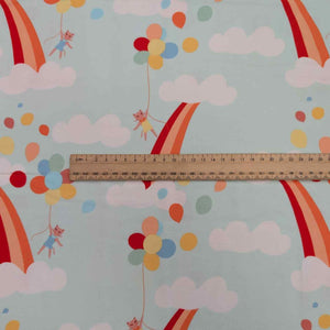 Art Gallery 100% Cotton, Purr Parade Meow in the Clouds, with a ruler included for scale, for sale at Minerva's Bower