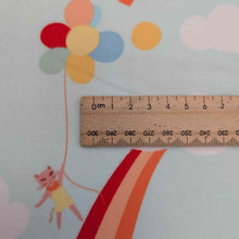 Load image into Gallery viewer, Close up of Art Gallery 100% Cotton, Purr Parade Meow in the Clouds, with a ruler included for scale, for sale at Minerva&#39;s Bower