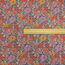 Load image into Gallery viewer, Flat lay of Liberty 100% Cotton Tana Lawn, Metallic Meadow Song for sale at Minerva's Bower, ruler included for scale