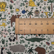 Load image into Gallery viewer, Close up flat lay of Liberty 100% Cotton Tana Lawn, Miffy Zoology_A, ruler included for scale - for sale at MInerva's Bower