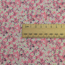 Load image into Gallery viewer, Close up flat lay of Liberty 100% Cotton Tana Lawn, Mitsi Valeria B, Pink with a ruler included for scale for sale at MInerva&#39;s Bower
