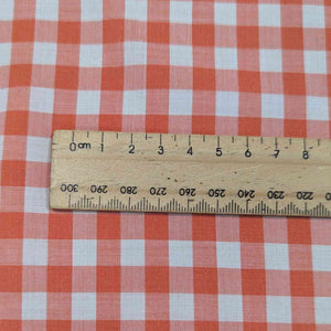 90% Modal 10% Silk 0.9mm Gingham, Tangerine, scale image, for sale at Minerva's Bower