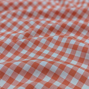 90% Modal 10% Silk 0.9mm Gingham, Tangerine, flat drape image, for sale at Minerva's Bower