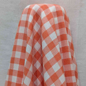 90% Modal 10% Silk 0.9mm Gingham, Tangerine, drape image, for sale at Minerva's Bower