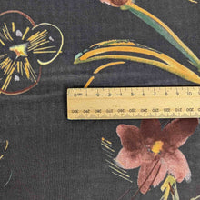 Load image into Gallery viewer, Close up flat lay of Nani IRO Hana No Toki Niwa Organic 100% Cotton Double Gauze, Cedar, ruler included for scale - for sale at Minereva's Bower