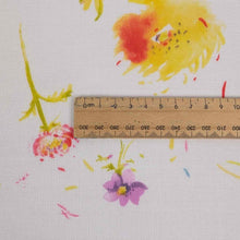 Load image into Gallery viewer, Close up flat lay of Nani IRO Hana No Toki Niwa Organic 100% Cotton Double Gauze, White, ruler included for scale - for sale at Minerva's Bower