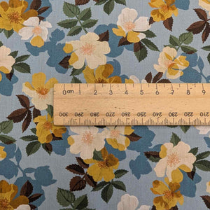Close up of Liberty 100% Cotton Tana Lawn, Nysa with a ruler for scale, for sale at Minerva's Bower 