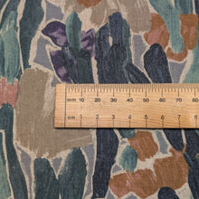 Load image into Gallery viewer, Close up flat lay of Painterly Botanical 55% Linen 45% Cotton, ruler included for scale -for sale at Minerva's Bower
