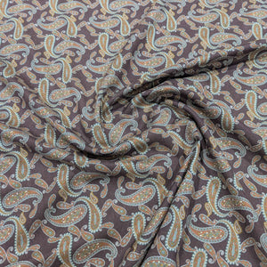 Flat drape of Burgundy lyocell  fabric with a paisley pattern, for sale at Minerva's Bower