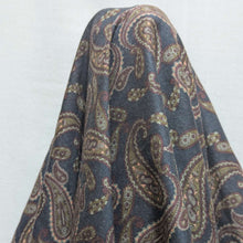 Load image into Gallery viewer, Drape of Patterned lyocell fabric with paisley design on a French Navy base, for sale at Minerva&#39;s Bower