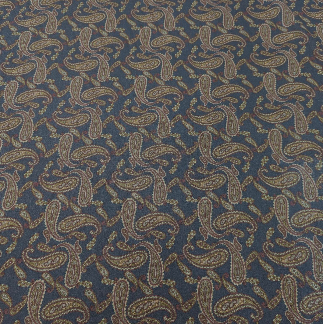 Patterned lyocell fabric with paisley design on a French Navy base, for sale at Minerva's Bower