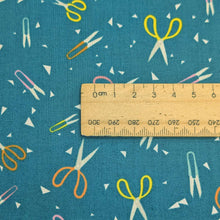 Load image into Gallery viewer, Close up Flat lay of Ruby star 100% Cotton, Paper Cuts 2, Scissors, for sale at Minerva's Bower, ruler included for scale